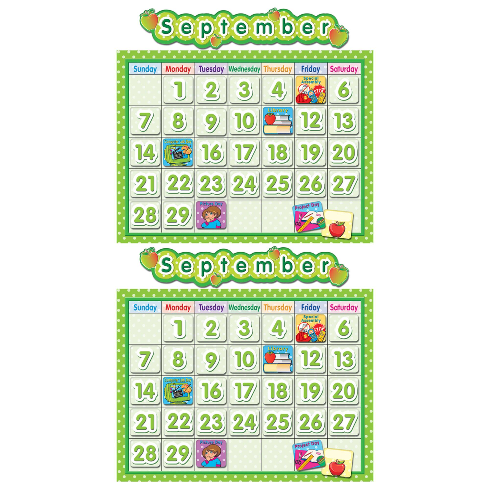 Teacher Created Resources 24" x 18" Polka Dot School Calendar Bulletin Board, 2 Pack